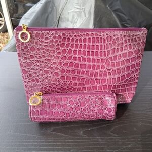 Elegant Pink Crocodile Pattern Women's Bag Set